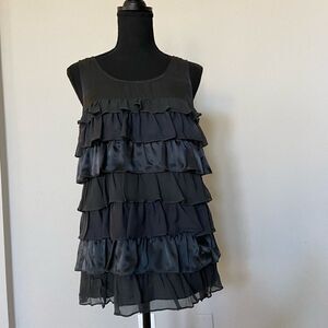 Garnet Hill Silk Black Ruffle Top Size 6